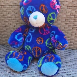 Vintage New Retired Collectible Build-A-Bear Colorful Peace Sign 15" Teddy Bear